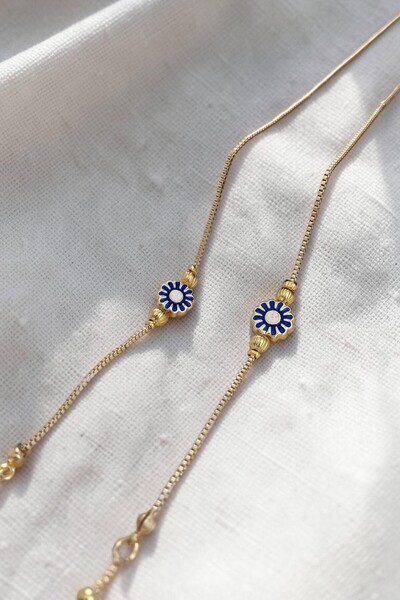 SAVETTE Glasses Chain Navy Blue Daisy Detailed Gift Accessory Glasses Strap G...