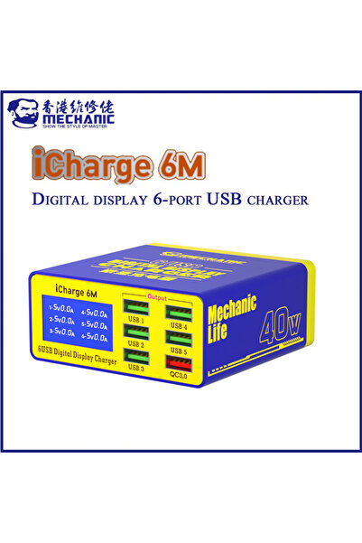 MECHANIC EU PLUG iCharge 6M USB 6-port charger fast charge smart digital disp...