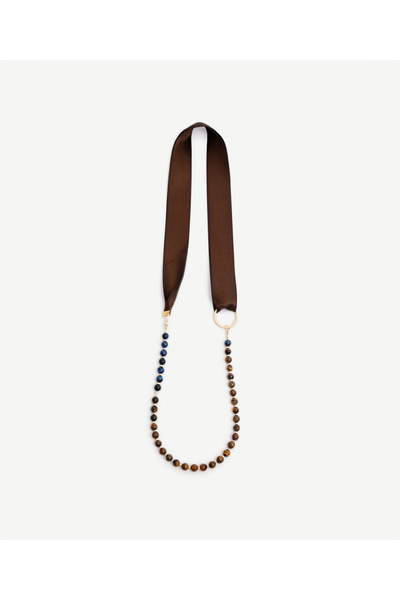 Yargıcı Tiger Eye Necklace with Ribbon Detail