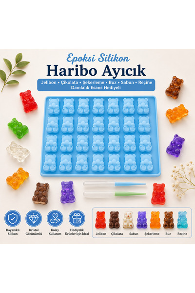Şenhomee Epoxy Silicone Haribo Teddy Bear Jelly Bean Mold Candy Chocolate Mol...