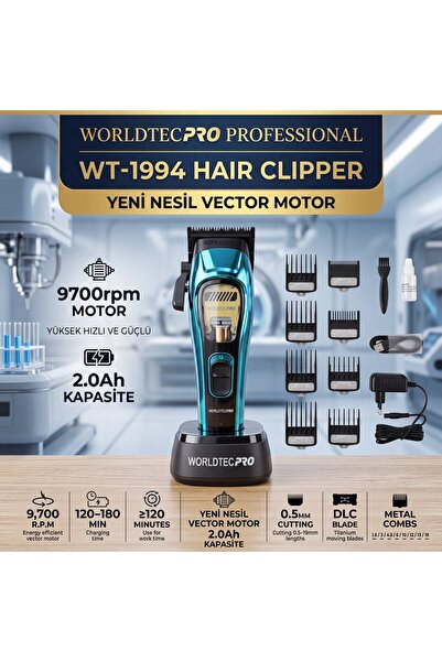 Worldtec WT-1994 BLUE PROFESYONEL SAÇ KESME MAKİNASI 9700 RPM