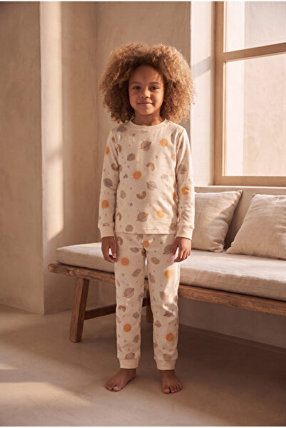 Katia&Bony Children's Planet Patterned Pajama Set Ecru