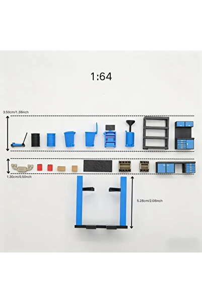 Choice a set of 1:64 Miniature Blue Black Repair Shop Scene Model Set Home Mi...