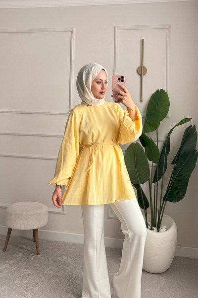 ensade Aura Balloon Sleeve String Tie Summer Tunic - Comfortable Cut Hijab Tu...