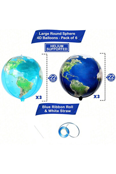 Choice O 22 inch HG9191 6 pcs 22 inch 4D Globe Balloons Around the World Deco...