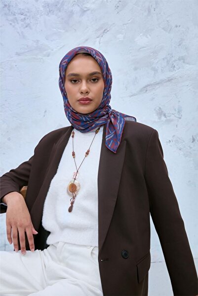 Silk Home Soft Cotton Scarf Tile Blue Milk Coffee Geometric Patterned Light T...