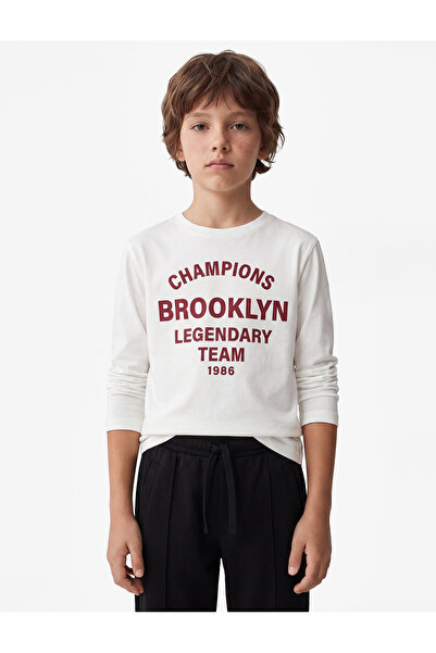 Koton Cotton Crew Neck Long Sleeve Printed T-Shirt