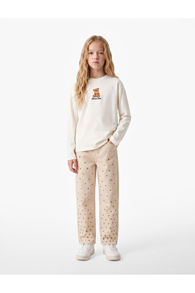 Koton Teddy Bear Embroidered Long Sleeve Crew Neck Cotton T-Shirt
