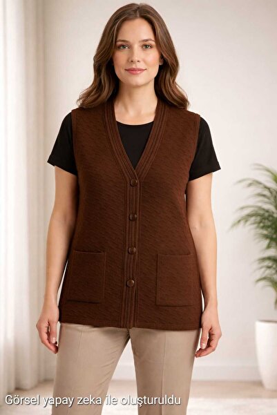 restinatriko Women's Buttoned Knitwear Mother's Vest Plus Size with Pockets R...