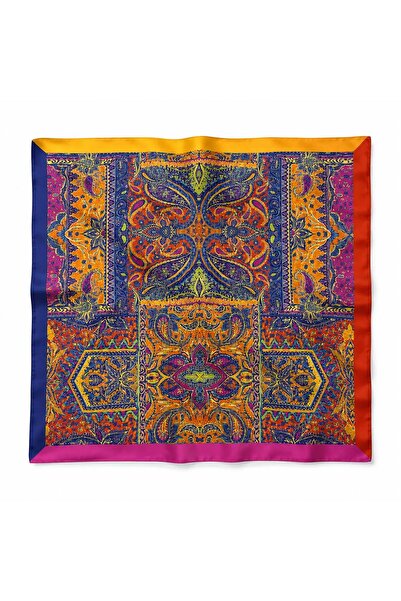 Axesoire 12397 Etnik Desenli Mavi Saten Bandana Fular 50x50 cm
