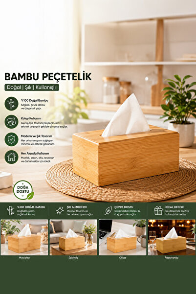 Porsima 0006 Bamboo Napkin Holder Wooden Decorative Napkin Holder Desktop Nap...