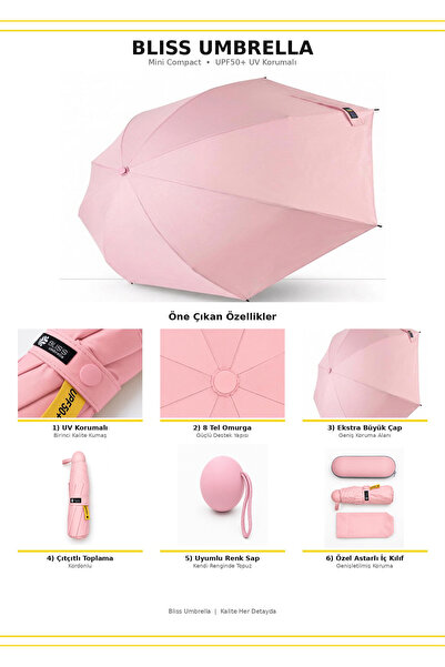 bliss umbrella 8 Telli Kapsül Şemsiye Güneş Şemsiyesi UV Koruma