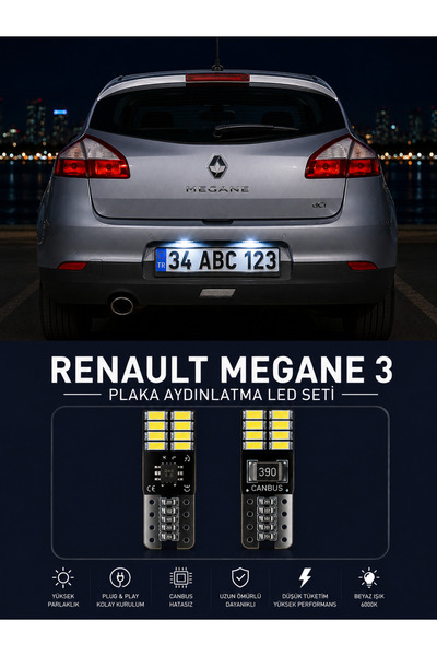 TVS Renault Megane 3 Plaka Aydınlatma Seti Beyaz Özel COB LED