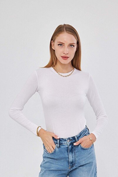 Irmak Kerekli Crew Neck Long Sleeve Badi Viscose Stretch Fabric Body 101 White