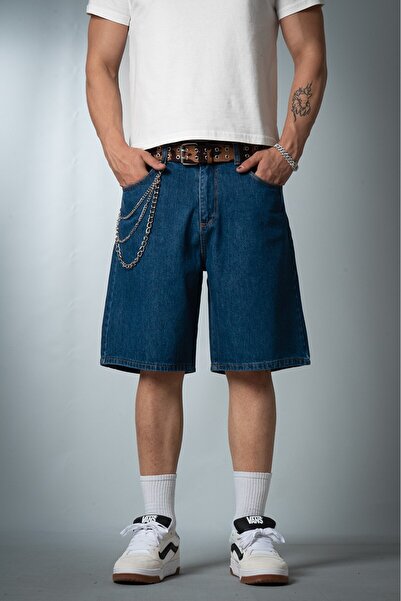 UKHWD SUPPLY Dark Blue Baggy Denim Urban Jort Men's Shorts Uk1450Mvk