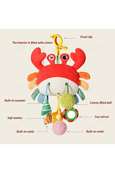 Choice GRAY Plush Pull String Sensory Toys with Rattle Montessori Toys for Ba...