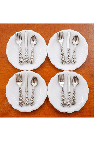 Choice as show Miniature Tableware Mini Ceramic Plate Alloy Fork Spoon Dollho...