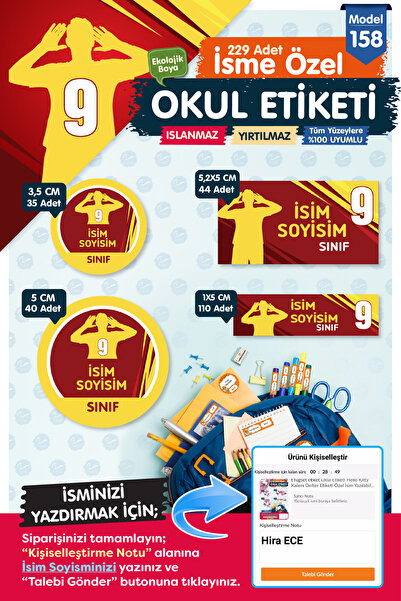 t tuğset etiket Okul Etiketi Kalem Defter Etiketi Özel İsim Yazılabilen Etiket Seti - İsimli Etiket OE158-T1478-OE1