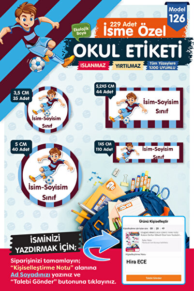 t tuğset etiket Okul Etiketi Bordo Mavi Kalem Defter Etiketi Özel İsim Yazıla...