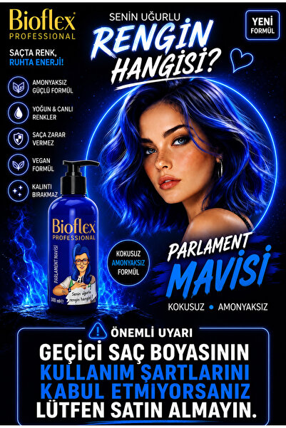 Bioflex Amonyaksız Parlament Mavisi Saç Boyası Gece mavi 250 ml Kokusuz Su Ba...