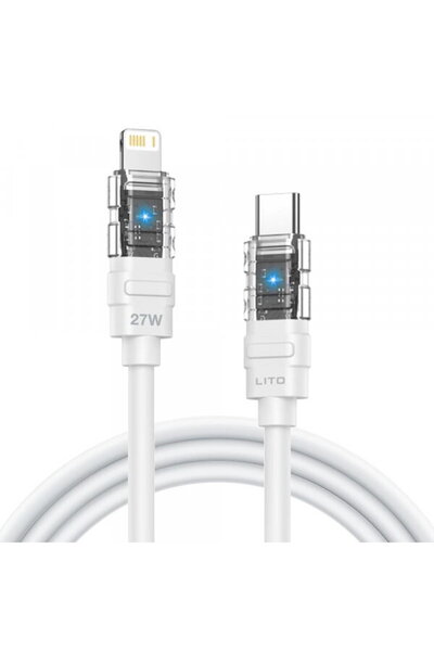 Lito Cablu de date și încărcare USB-C - Lightning LD05, 27W, 1m, Alb
