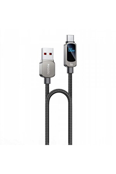 Yesido Cablu Date si Incarcare USB-A - USB-C CA128C Display, 66W, 1.2m, Negru