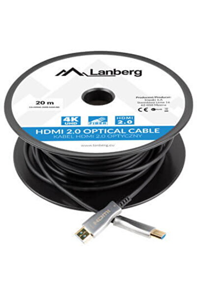 Lanberg Cablu HDMI 20m prin fibra optica, 4K, CA-HDMI-20FB-0200-BK