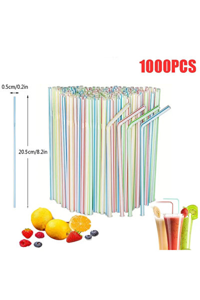 Choice 1000PC-Stripe Disposable Plastic Curved Drinking Straws Reusable Child...