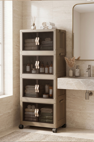 Kitchen Life 4'lü Portatif Istiflenebilir Tekerlekli Organizer Dolap Plastik Banyo Mutfak Dolapları Saklama Kutu