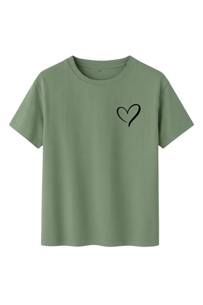 DK DAKSEL Women's Minimal Heart Printed Mint Oversize T-Shirt