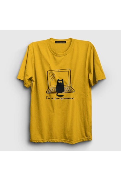 Presmono Unisex Yellow Cat Purrgrammer Developer Software T-shirt331370tt