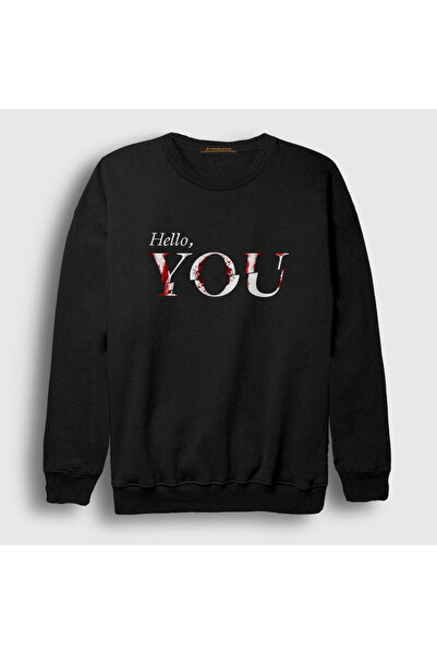 Presmono Unisex Black Hello You Dizi You Sweatshirt 582097Tt