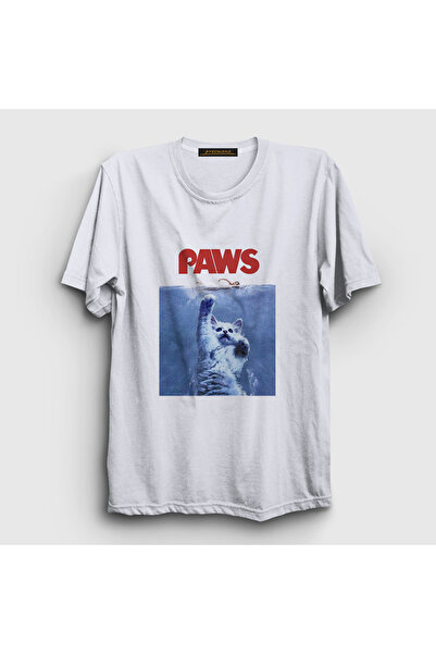 Presmono Unisex White Paws Jaws Movie Funny Cat with Cat T-Shirt 481380 Tt