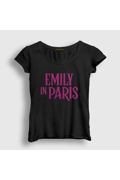 Presmono Women's Black Logo Emily in Paris T-Shirt 567358Tt