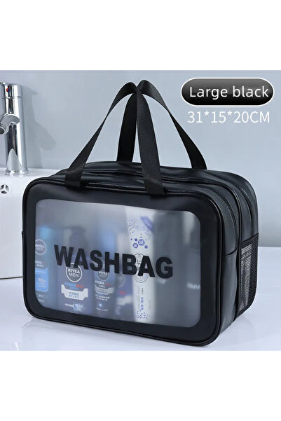 Choice1 Large black Dry-Wet Separation Double Transparent PU Makeup Bag Porta...