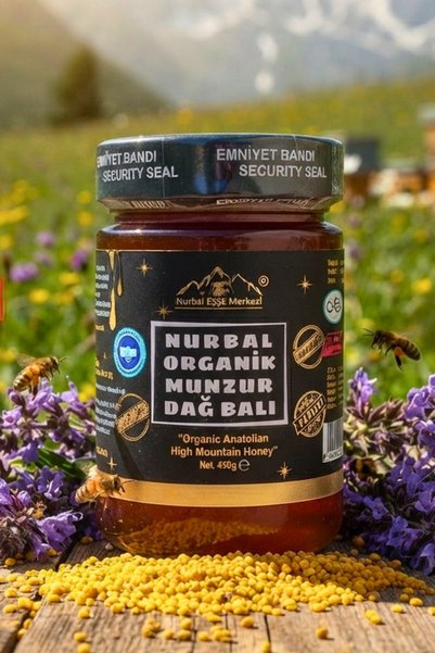 Nurbal Şifa Merkezi Organik Munzur Dağ Balı – 450 g / Kafkas Arısı – Yüksek Prolin (1200+ mg/kg)