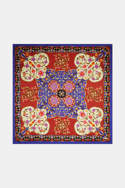 Vakko KOYU KIRMIZI ÇİÇEK DESENLİ TWILL EŞARP