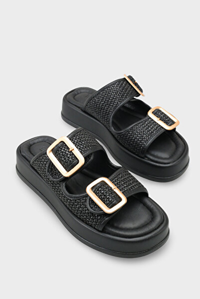 Capone Outfitters Marge Wedge Heeled Double Banded Buckle Women's Slippers