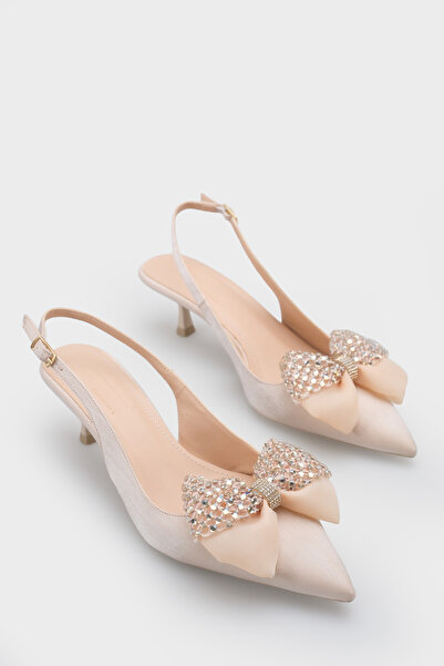 Capone Outfitters Nikolia Stoned Bowknot Pointed Toe Satin Mid-Heel Women's S...