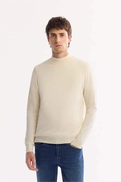 Avva Men's Ecru Half Turtleneck Wool Blended Knitwear Sweater B 005015