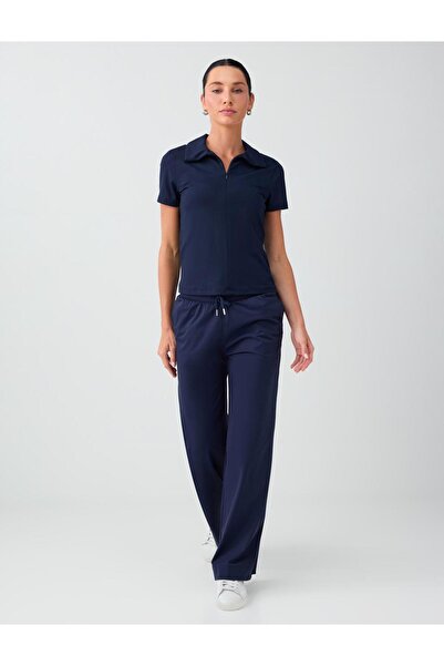 Jimmy Key Navy Blue Knitted Trousers with Pocket Detail and Elastic Waistband