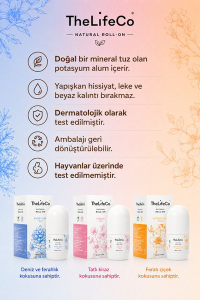 TheLifeCo %100 Doğal Roll-on Deodorant 60 ml x 2 Adet – Kadın & Genç Kız