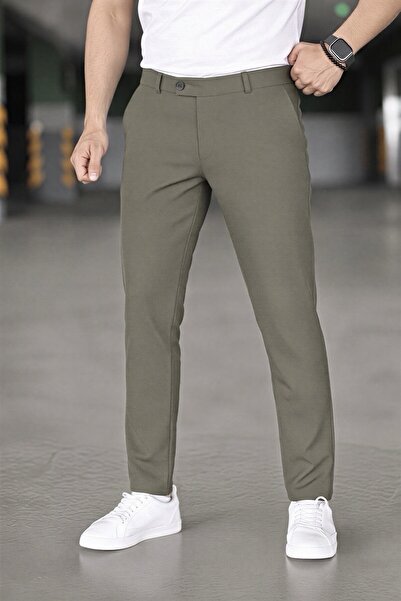 Gussi Men's Green Color Quality Flexible Lycra Slim Fit Fabric Trousers