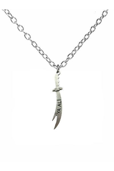 Herşey Nota Zulfiqar Figured Hz. Sword of Ali Necklace - Medet Ya Ali Written...