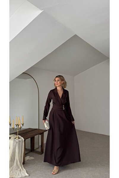 Nesil Double-Breasted Collar Button Detailed Women's Long Dress