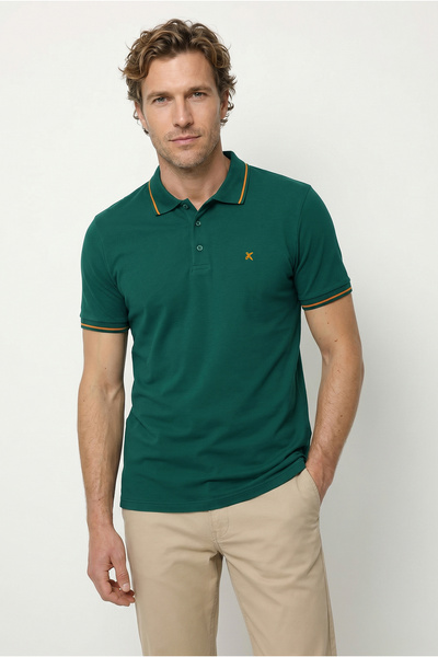 Kiğılı Polo Collar Slim Fit Slim Fit Embroidered Single Jersey Cotton T-Shirt