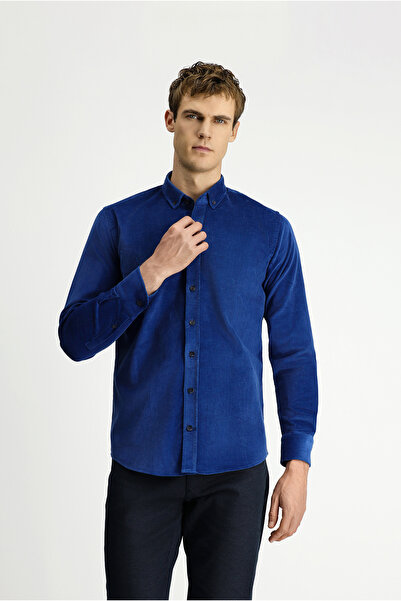 Kiğılı Long Sleeve Slim Fit Cotton Buttoned Collar Velvet Shirt