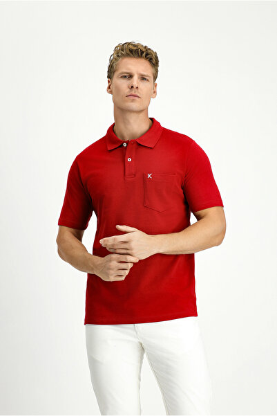 Kiğılı Polo Neck Regular Fit Pocketed Embroidered 100% Cotton T-Shirt