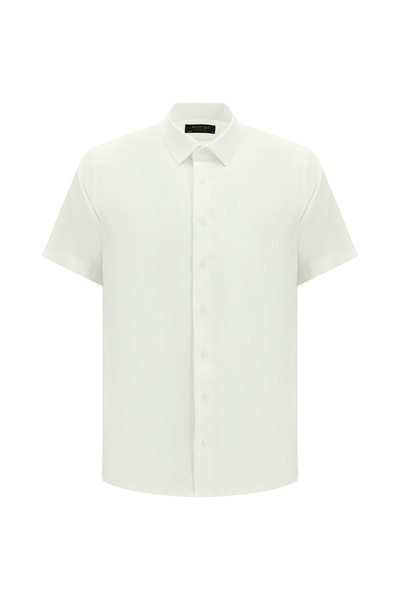 Abdullah Kiğılı Short Sleeve Slim Fit Patterned Cotton Shirt