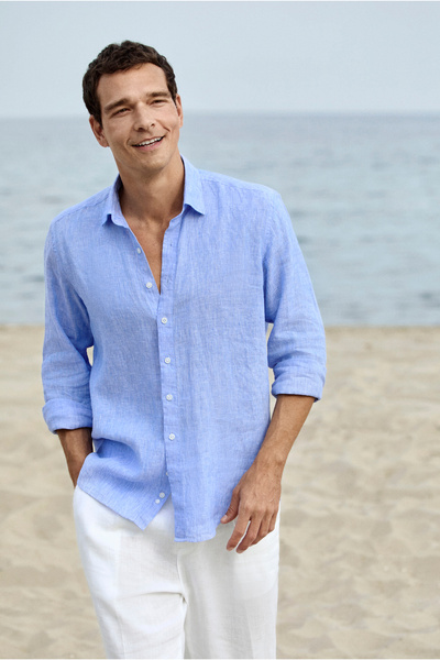 Kiğılı Long Sleeve Regular Fit Striped 100% Linen Shirt